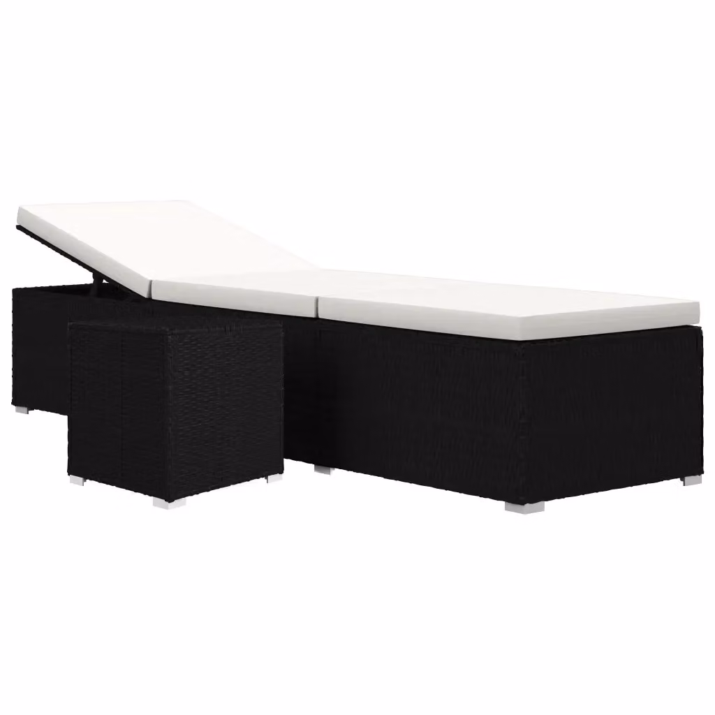 Lettino prendisole con cuscino e tavolino vidaXL in polyrattan bianco e nero con poggiatesta regolabile – 2
