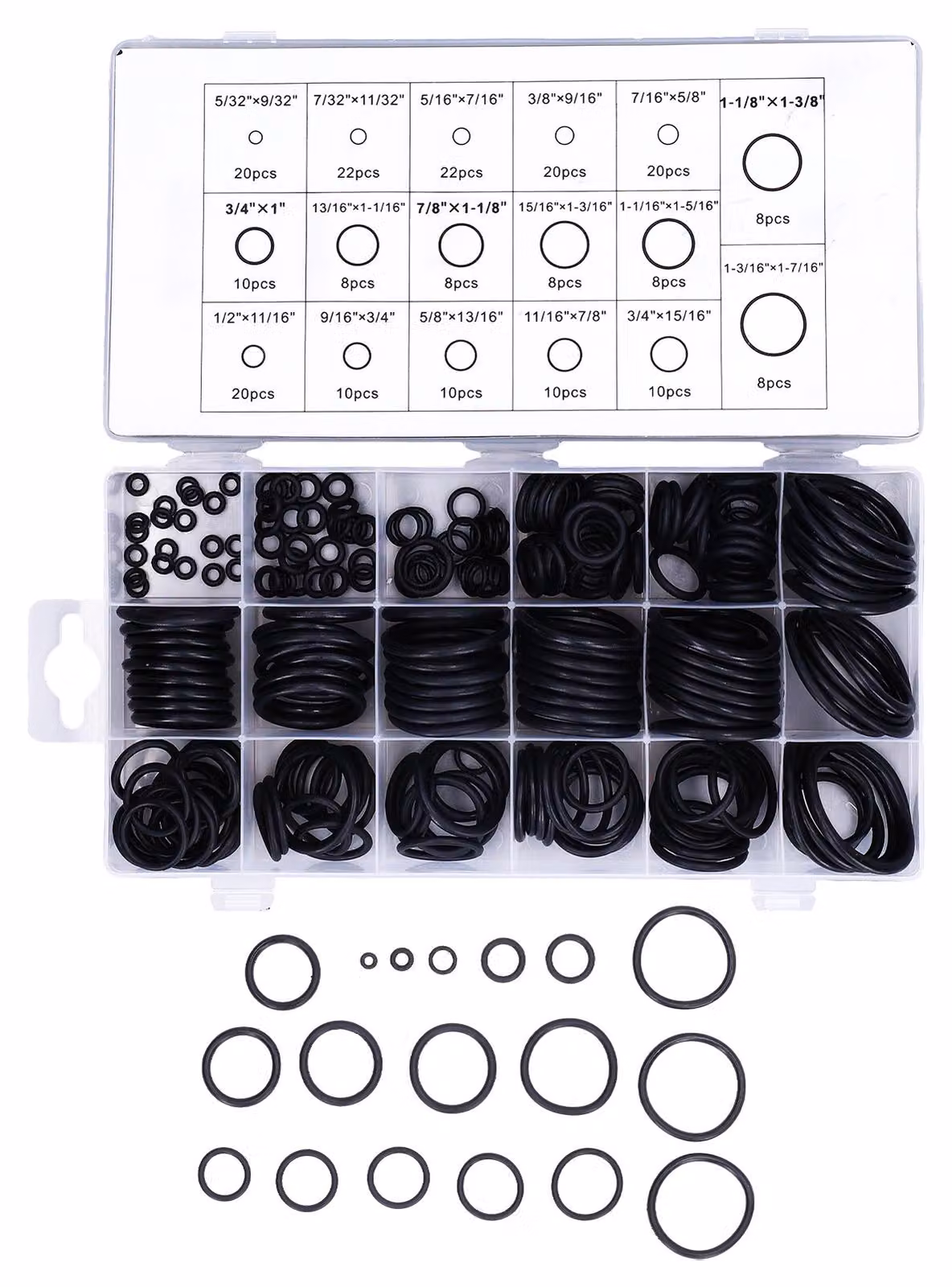 Kit di accessori per guarnizioni O-ring, rondelle in gomma e altri elementi di tenuta, composto da 222 pezzi, adatto per tubazioni e veicoli