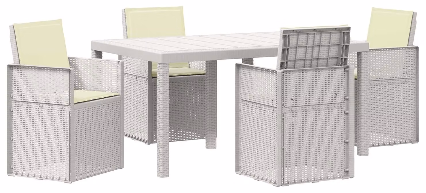 Set da Pranzo per Giardino con cuscino 5 pcs Bianco e Crema PP