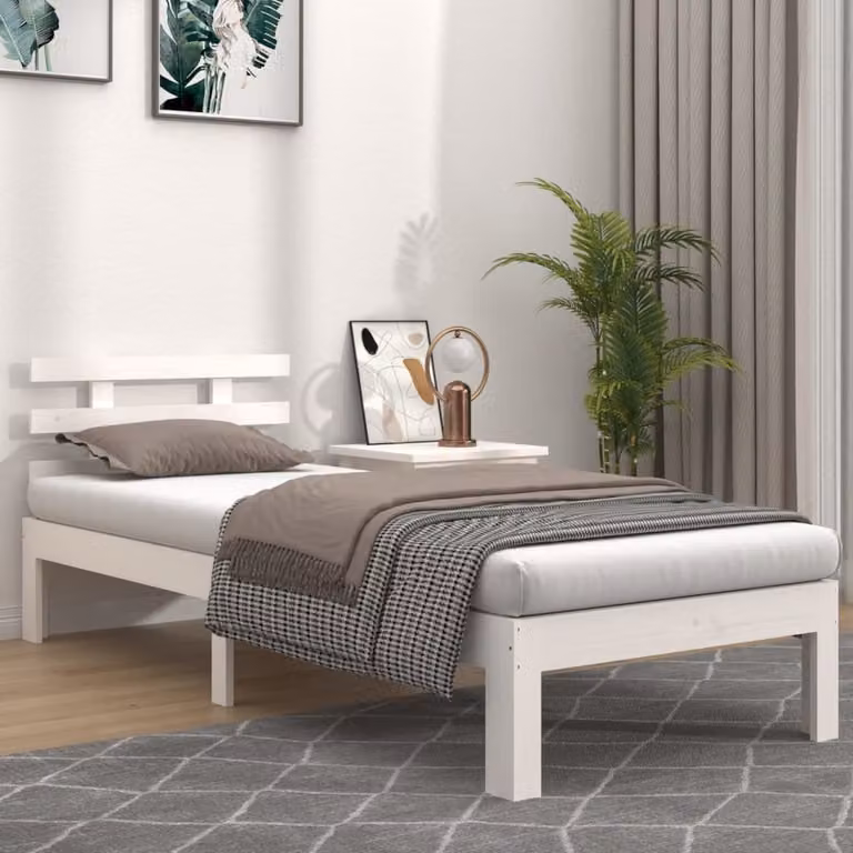 The Living Store Letto in legno massiccio bianco 90x190 cm