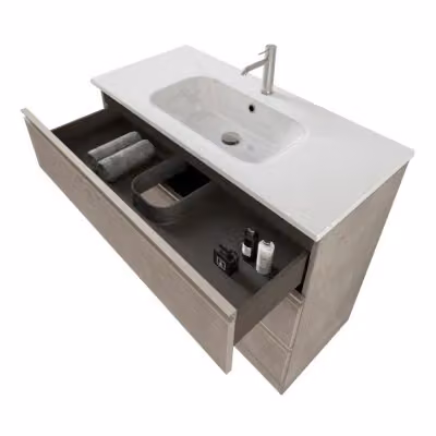 Mobile bagno moderno INBAGNO grigio con specchio LED e lavabo, L: 100 cm, P: 45 cm, H: 87 cm – 2