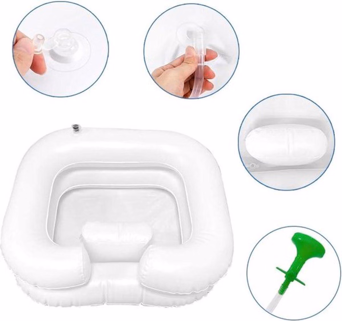 Lavabo gonfiabile per la cura dei capelli, ideale per persone allettate, completo di doccetta e serbatoio per l'acqua
