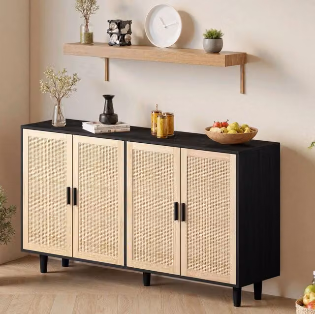 Armadio contenitore 4 ante in rattan; 158 x 40 x 88 cm; nero