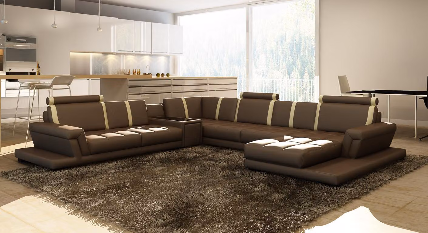 Ledersofa Sofa Couch Polster Wohnlandschaft Designer Ledersofa U-Form Garnitur