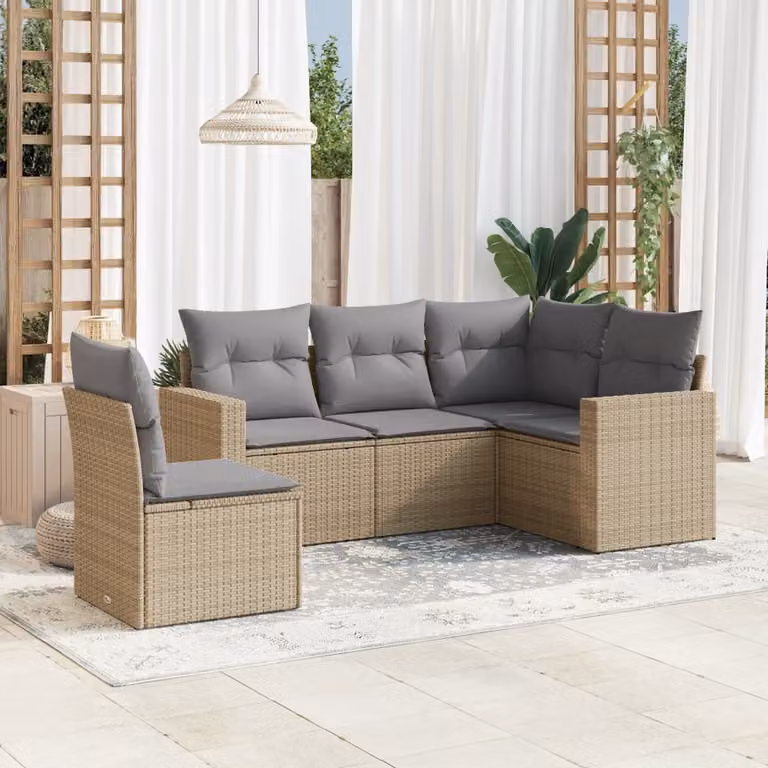 Set Divano da Giardino a L vidaXL in Polyrattan con Cuscini Beige e Struttura in Metallo