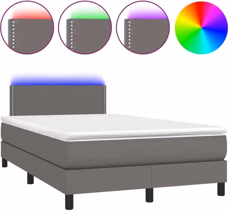 Giroletto Molle con Materasso e LED Grigio 120x200cm Pelle finta