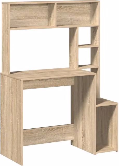 Scrivania moderna con mensole in legno Rovere e finitura beige, L: 100 cm, P: 45 cm, H: 140 cm