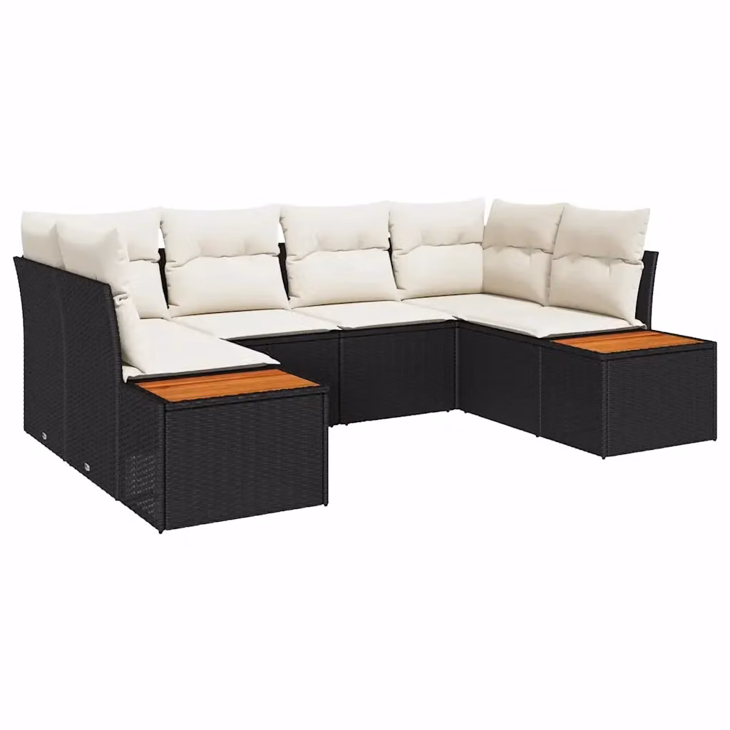 Set Divano da Giardino a L vidaXL 6 posti con Tavolino Nero e Beige – 2