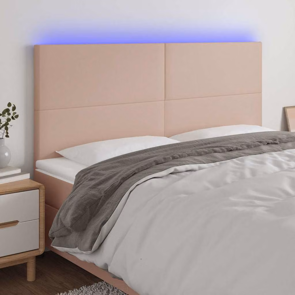Testiera con LED e porta di ricarica USB vidaXL in similpelle beige, L: 200 cm, P: 5 cm, H: 118/128 cm – 1
