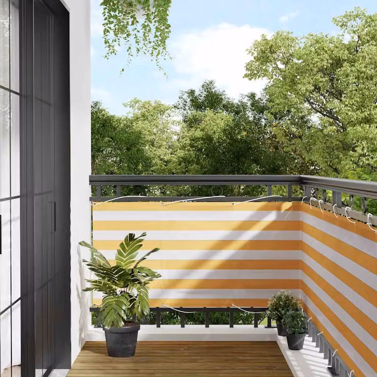 vidaXL Paravento per Balcone in Poliestere Giallo e Bianco L: 1000 cm, H: 75 cm