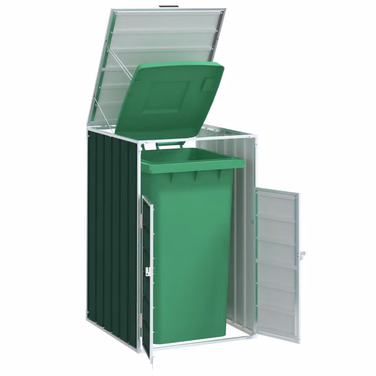 Copribidone singolo con ruote vidaXL in acciaio verde L/P/H: 72 x 81 x 115 cm