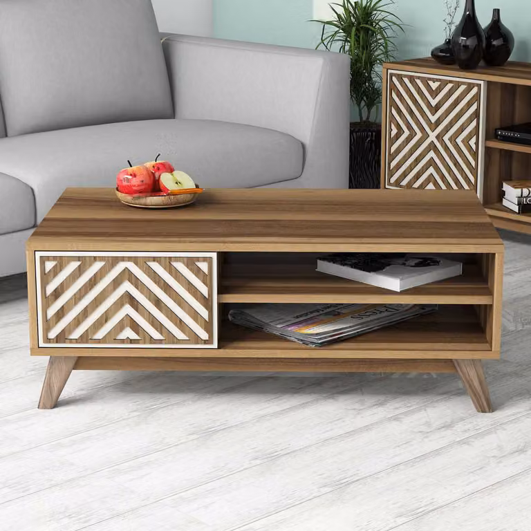 Skye Decor, Inci - Noce, Crema, Tavolino, Noce, 100% PANNELLI DI PARTICELLE RIVESTITI IN MELAMMINA, 105 x 60 x 38,2 cm
