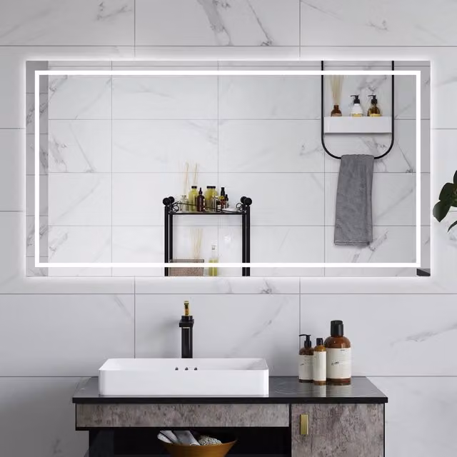 AICA Specchio da bagno 80 x 120 cm, dimmerabile, interruttore touch, Funzione Memoria, antiappannamento, 3 colori