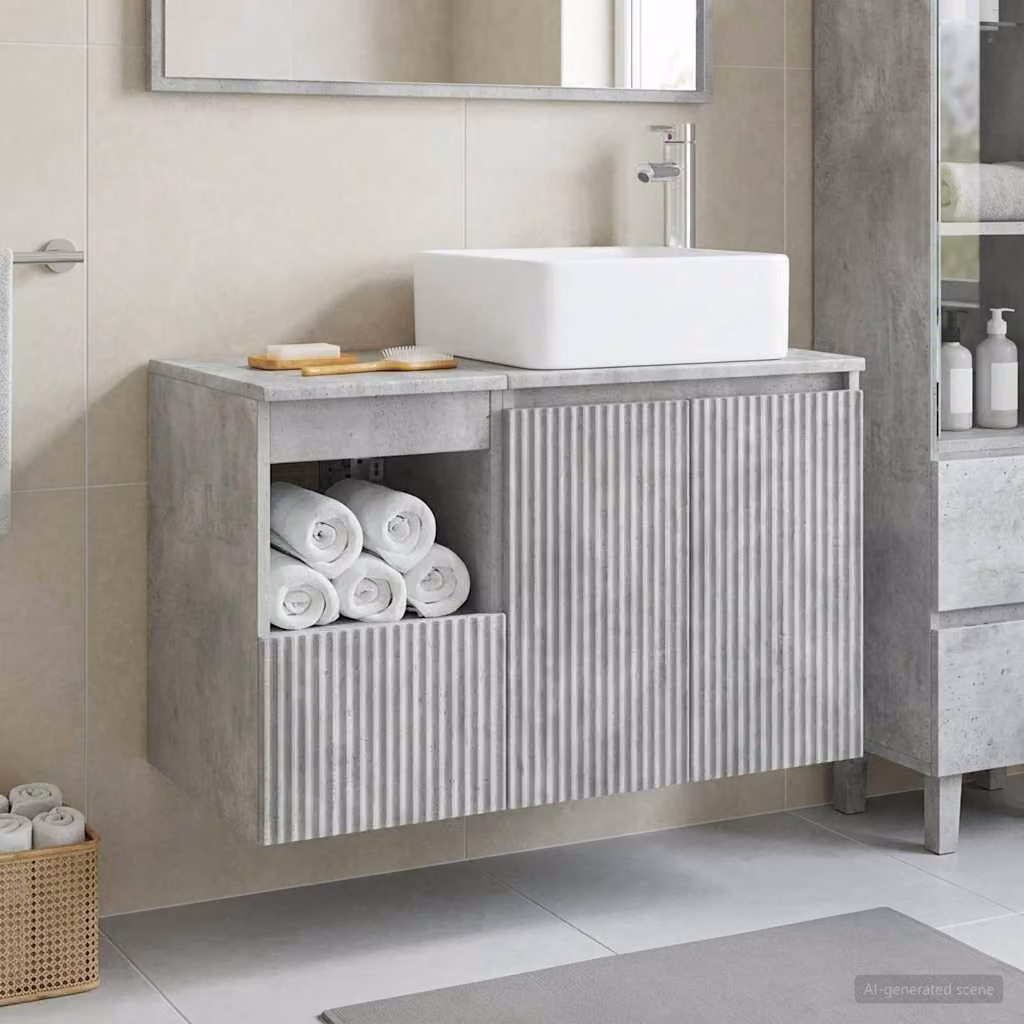 Set di mobili per il bagno moderno vidaXL composto da mobile lavabo e pensile a parete in MDF Grigio Opaco L/P/H: 80,0 x 49,5 x 33,72 cm