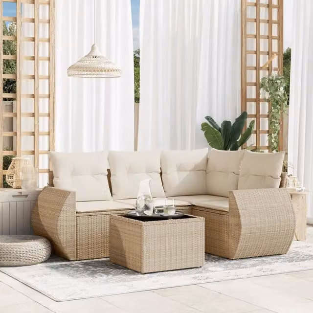 Set Divano da Giardino 5 pz con Cuscini Beige in Polyrattan 3221317