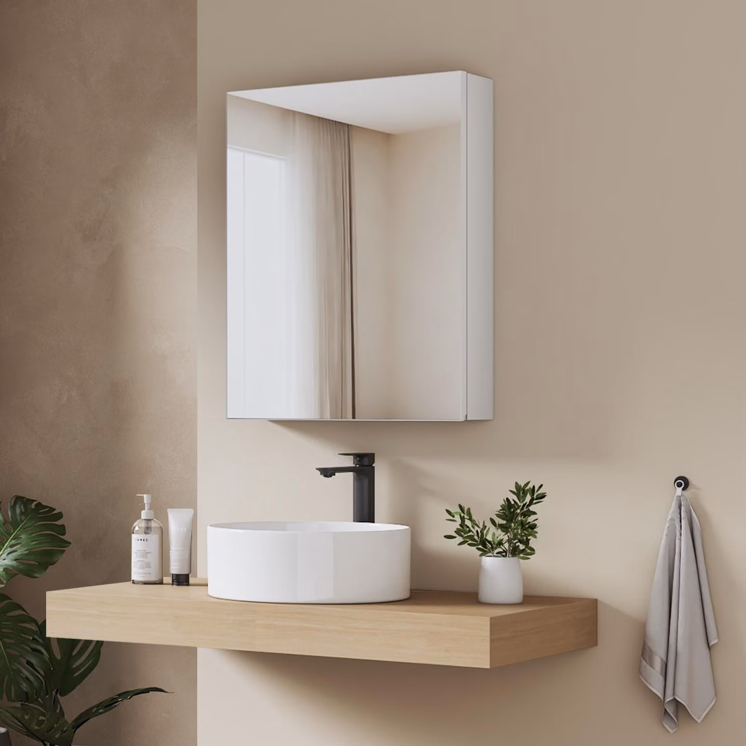 Armadio a specchio per bagno EMKE bianco opaco 65x50x14,5 cm a parete con ripiano in vetro d'acciaio regolabile Ideale per l'organizzazione del bagno