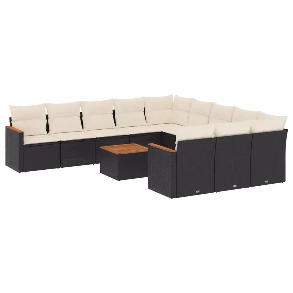 vidaXL Set Divani da Giardino a Forma di U con Cuscini, Polyrattan e Acciaio Verniciato, Nero e Bianco – 2