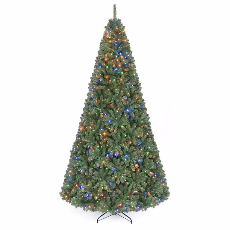 Costway Albero di natale artificiale in PVC con1000 LED supporto in metallo, Albero natalizio 274cm