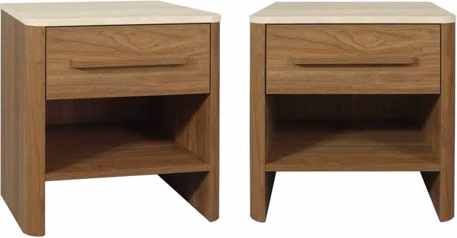 Set di 2 comodini moderni SWEEEK con decorazione in legno ed effetto travertino nei colori beige e marrone – 1