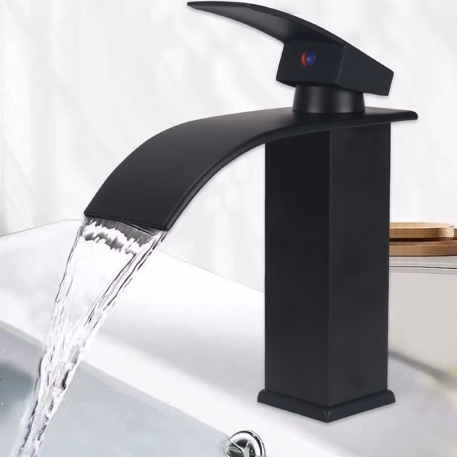 Miscelatore a cascata curvo, nero, 1 pezzo, per il bagno