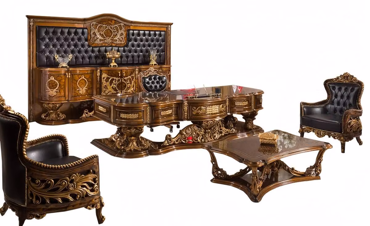 Set 6tlg Sessel Couchtisch Schreibtisch Chefsessel Art déco Sideboard Pano Luxus