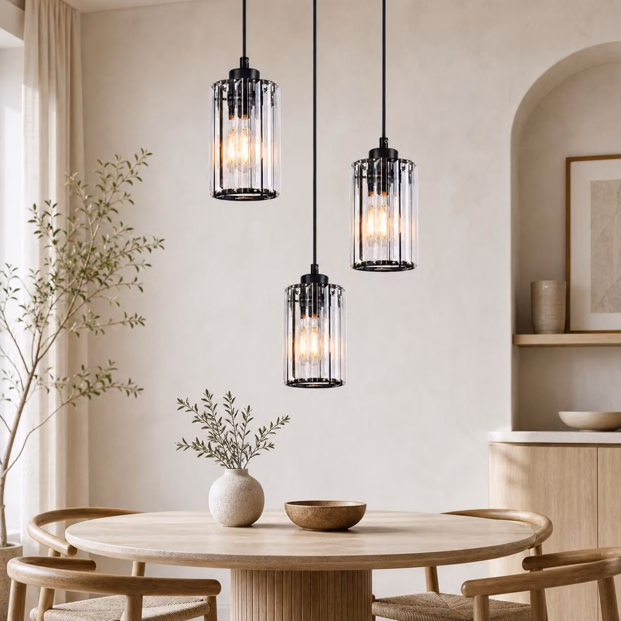 ZMH Lampada a sospensione tavolo pranzo 3 luci nera vetro attacco E27 lampada moderna regolabile in altezza per soggiorno camera cucina illuminazione