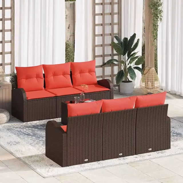 Set Divano da Giardino 7 pz 6-Numero di posti Beige e Rosso 3354603