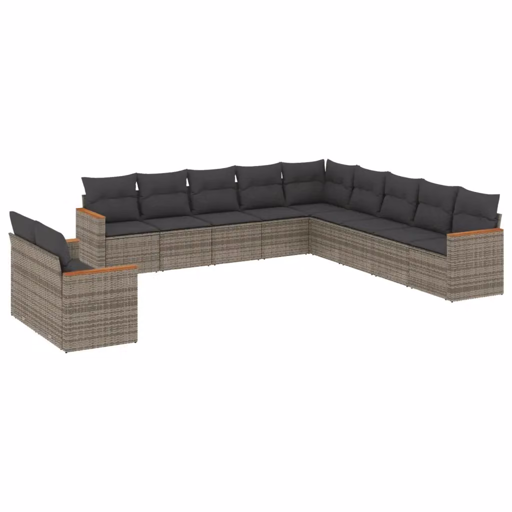 Set di divani da giardino vidaXL 11 pz in polyrattan grigio con cuscini imbottiti e coperture rimovibili – 2