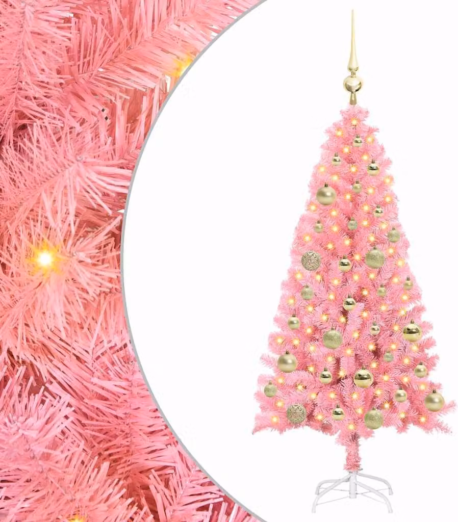 Albero di Natale con 150 LED con supporto Rosa 120 cm PVC
