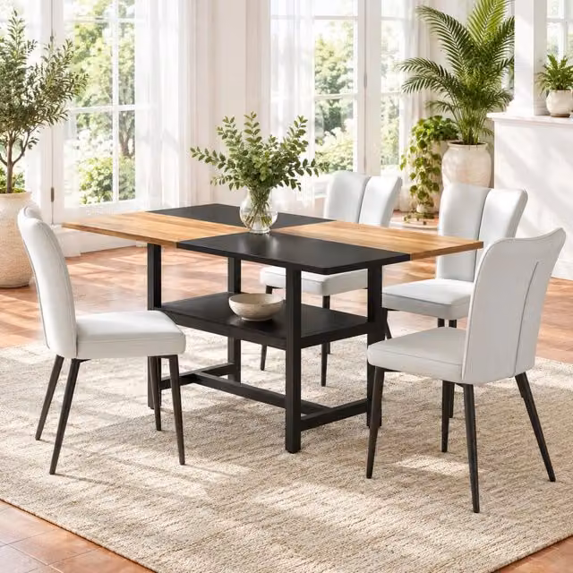 Set tavolo da pranzo rettangolare 160 cm con ripiano e 4 sedie in PU grigio chiaro