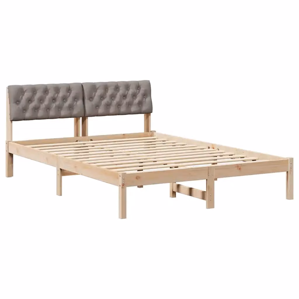 Struttura del letto moderna vidaXL in legno di pino e tessuto con testiera, Marrone e Grigio, L/P/H: 160 x 200 x 87,5 cm – 2