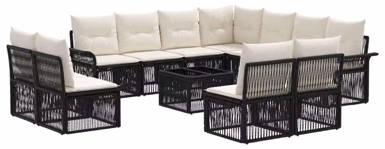 Set Divano da Giardino 12 pcs Nero polyrattan