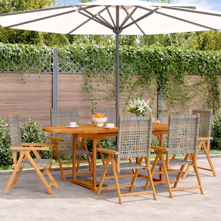 Maison Exclusive - Set da pranzo da giardino 7 pezzi in rattan sintetico e legno massello, grigio