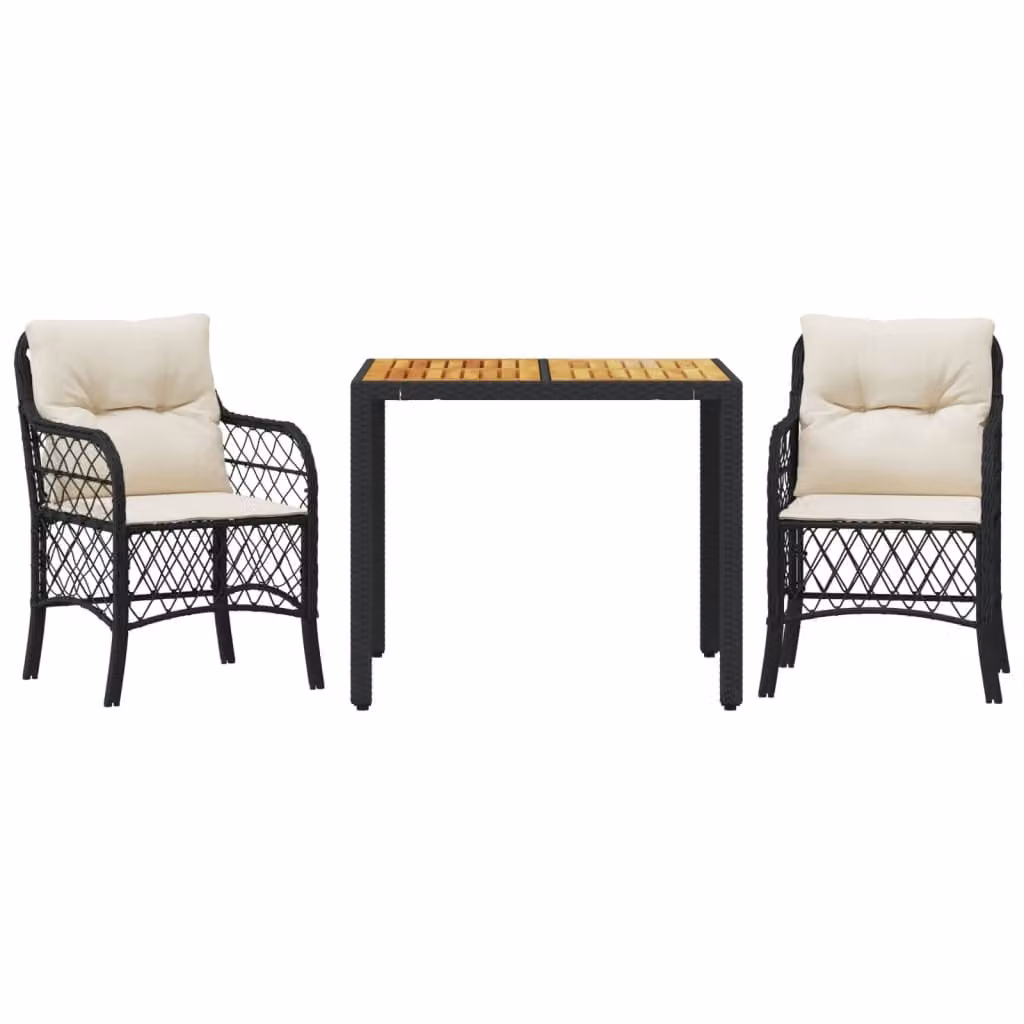 Set da Bistrò 3 pz con Cuscini Nero in Polyrattan