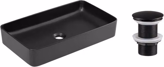 Lavabo rettangolare da appoggio 61x34 cm nero opaco con piletta click-clack nera inclusa