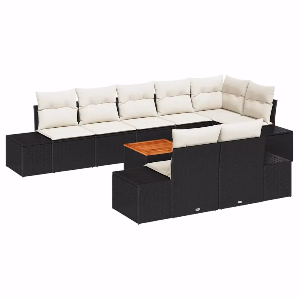 Set Divano da Giardino a L vidaXL 9 pz con Tavolino e Cuscini Nero e Bianco – 2