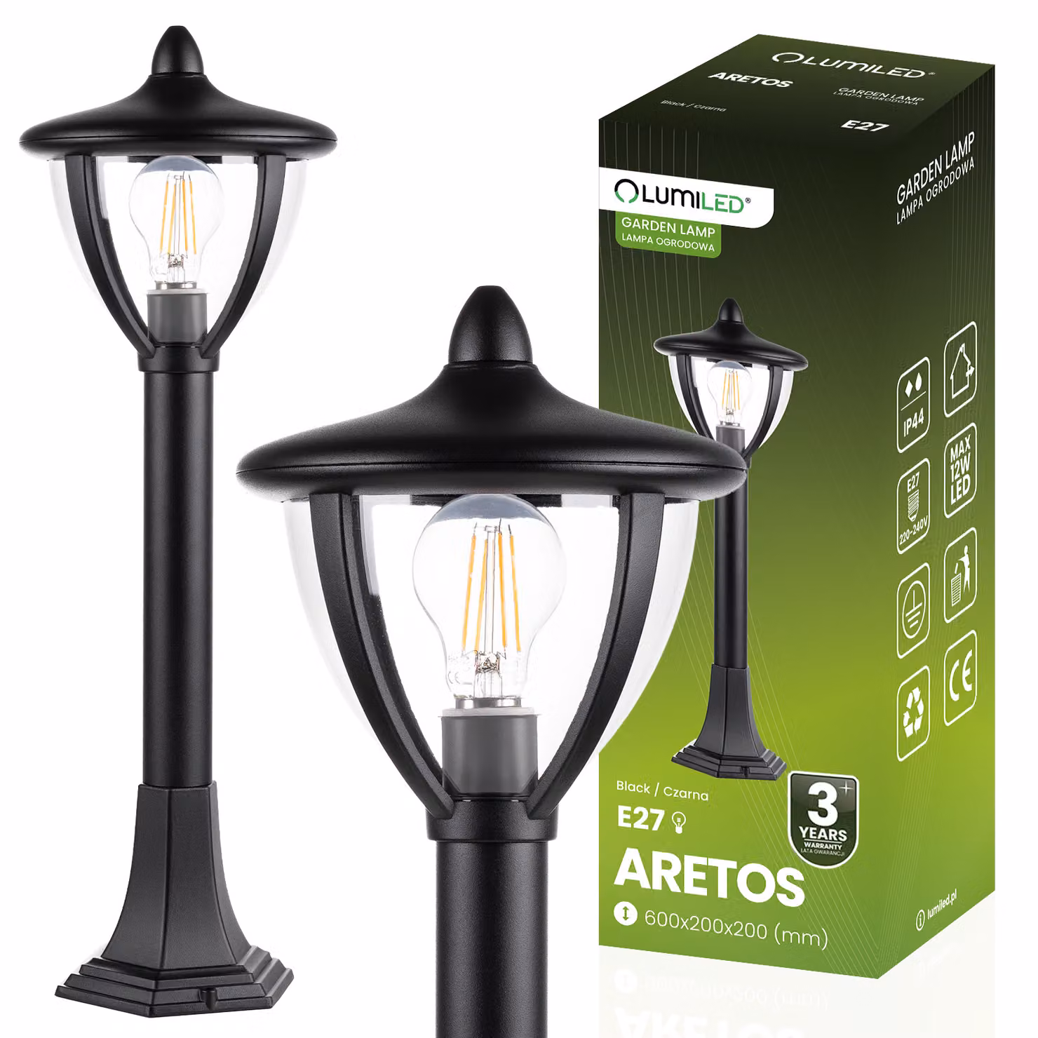 Palo da giardino per esterni E27 Lanterna LED ARETOS 60cm LUMINATA