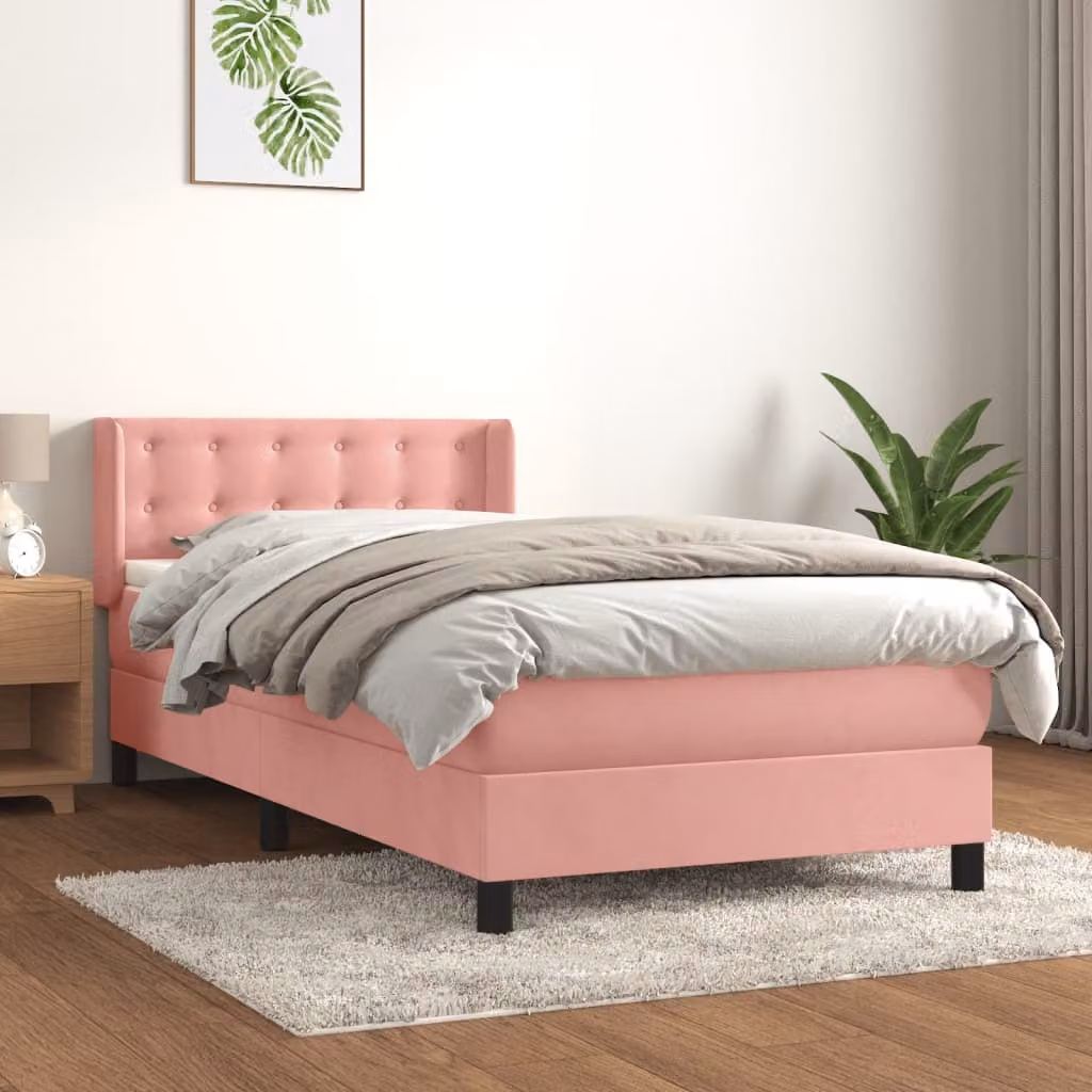 The Living Store Letto a molle con materasso rosa 90x190 cm in velluto