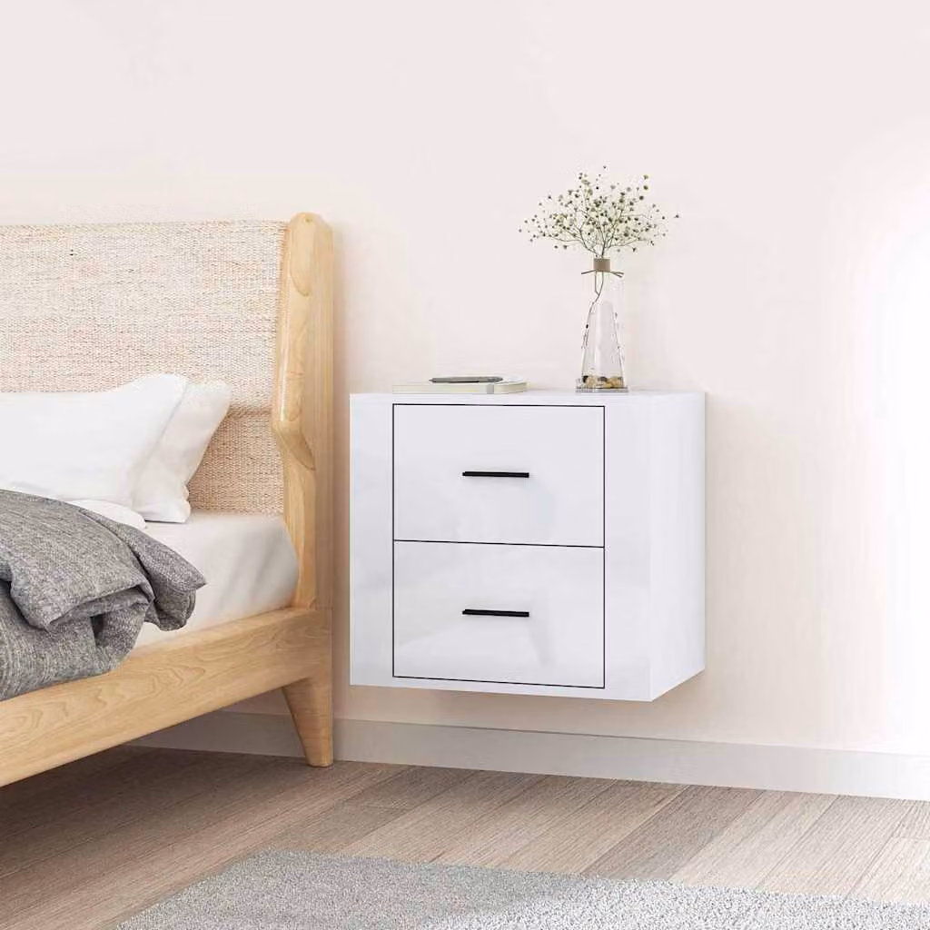 Comodino a muro moderno vidaXL Bianco Lucido L: 50 cm, P: 36 cm, H: 47 cm