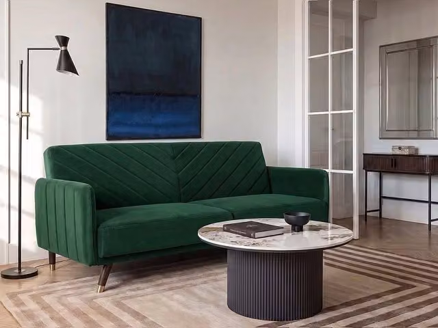 Divano Letto Beliani Moderno in Velluto Verde con Funzione Click-Clack e Poggiatesta Regolabile per il tuo Soggiorno – 1