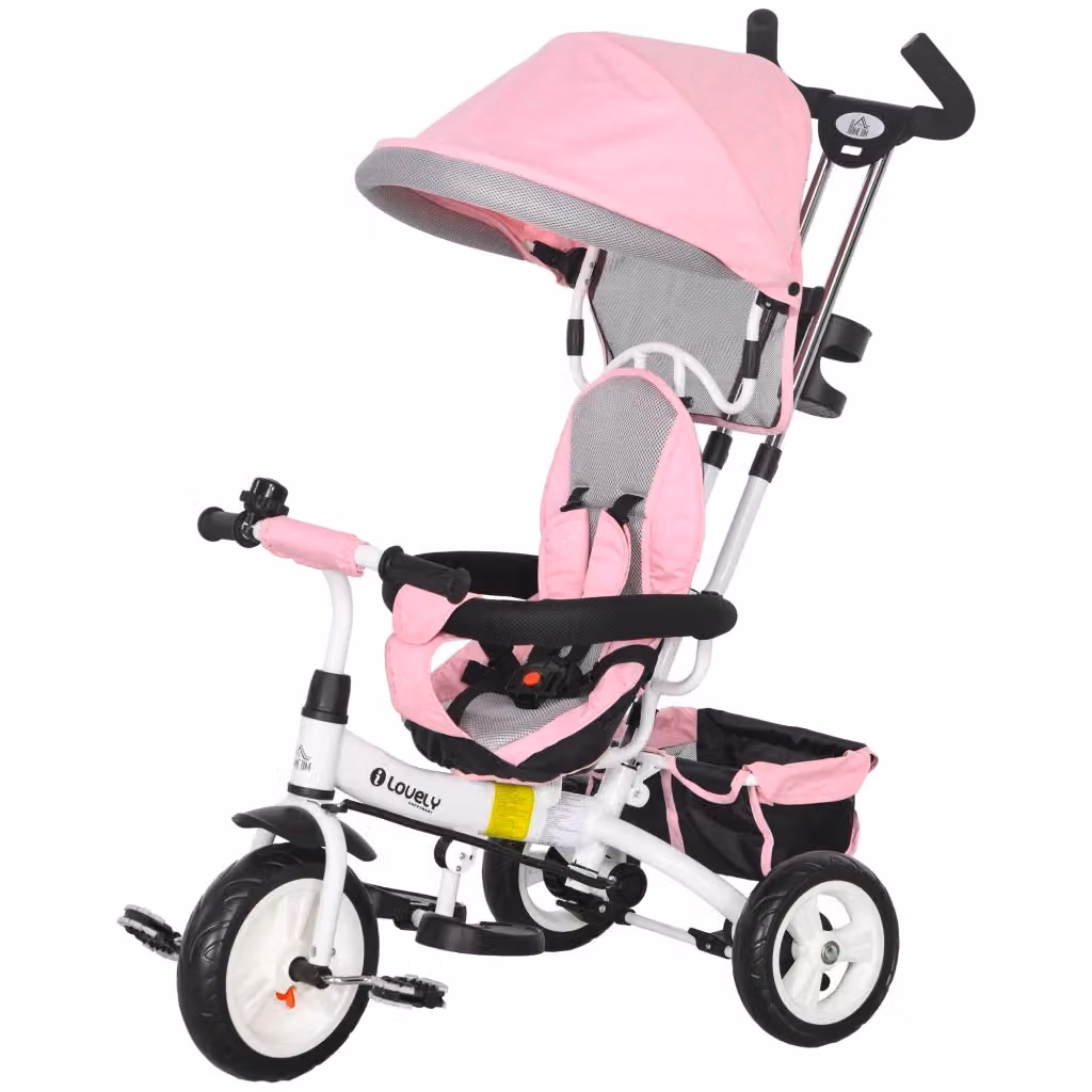 Triciclo 6-in-1 XYLO Rosa con maniglia, tettuccio e cestino per bambini da 1 a 5 anni – 2
