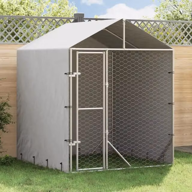 Cuccia per cani da esterno vidaXL in acciaio zincato argento L/P/H: 2 x 2 x 2,5 m