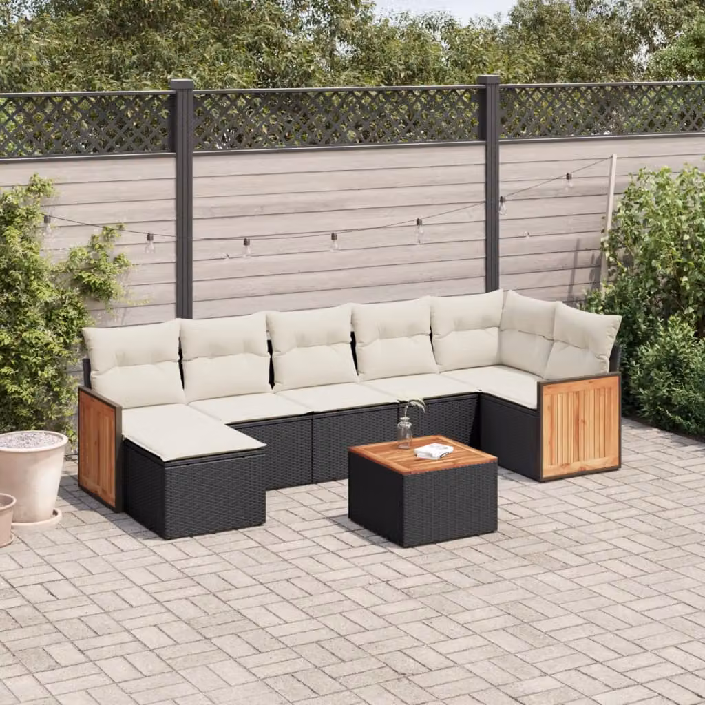 Set di divani da giardino vidaXL in polyrattan nero con 8 pezzi e cuscini inclusi – 1