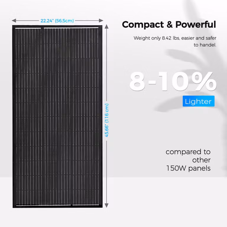 Pannello solare flessibile da 150W - Silicio monocristallino - Dimensioni: 1160x565x25 mm - Adatto per batterie da 12V e per sistemi off-grid