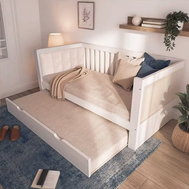 Divano letto con letto estraibile 90x190 cm in legno bianco