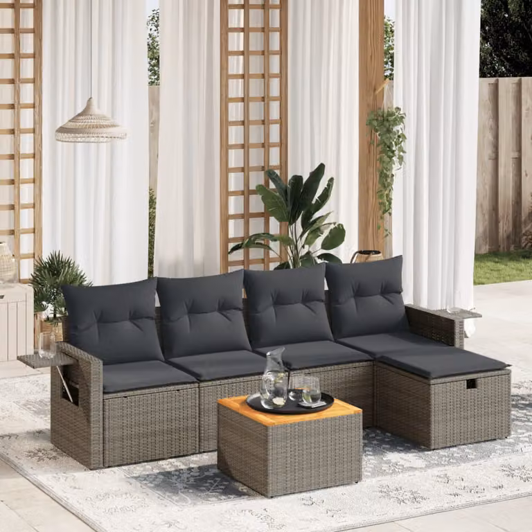 Set Divano da Giardino vidaXL 6 pz a L con Cuscini Grigio in Polyrattan e Acciaio