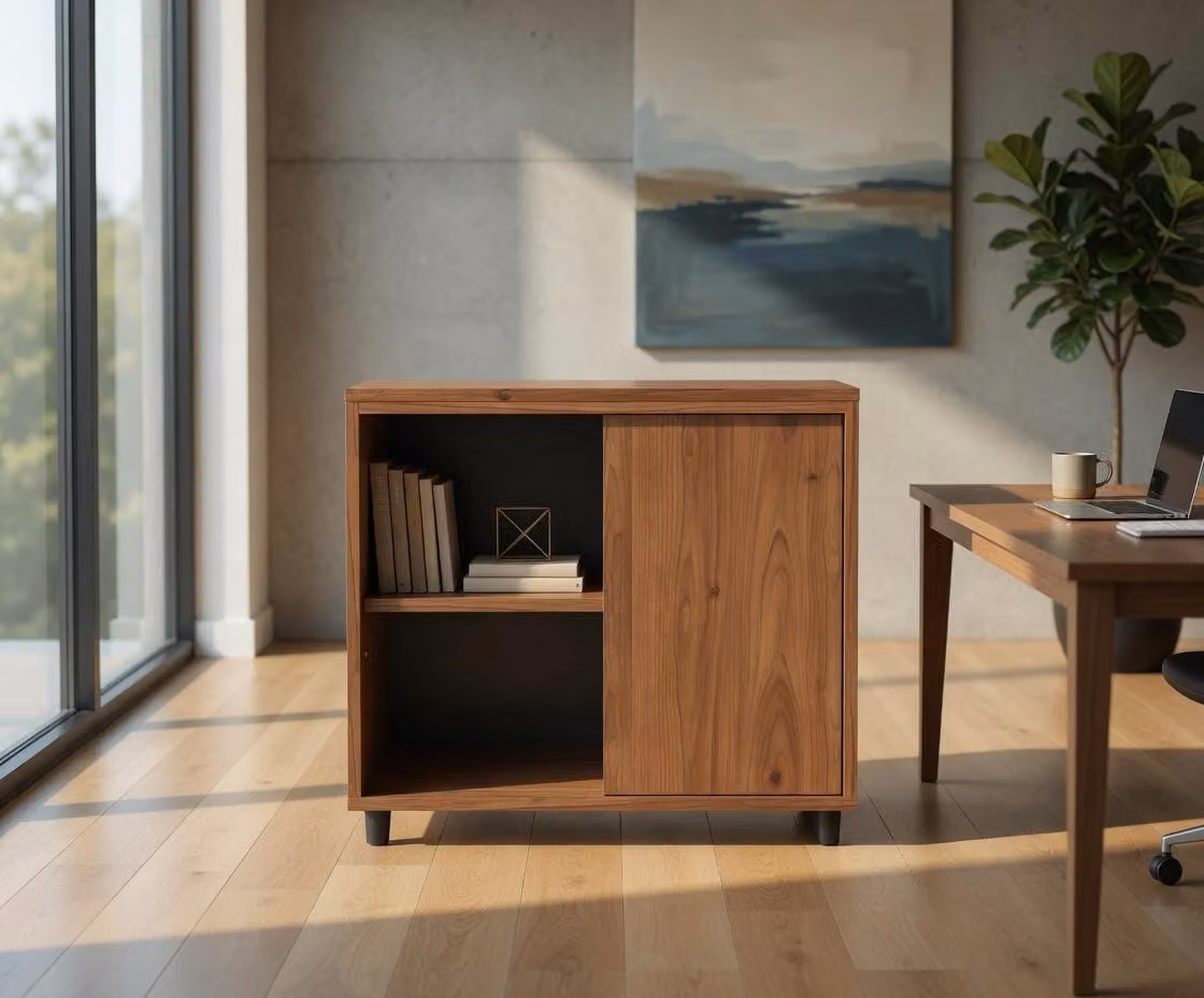 Pratica credenza in legno con spazio contenitivo dal design moderno