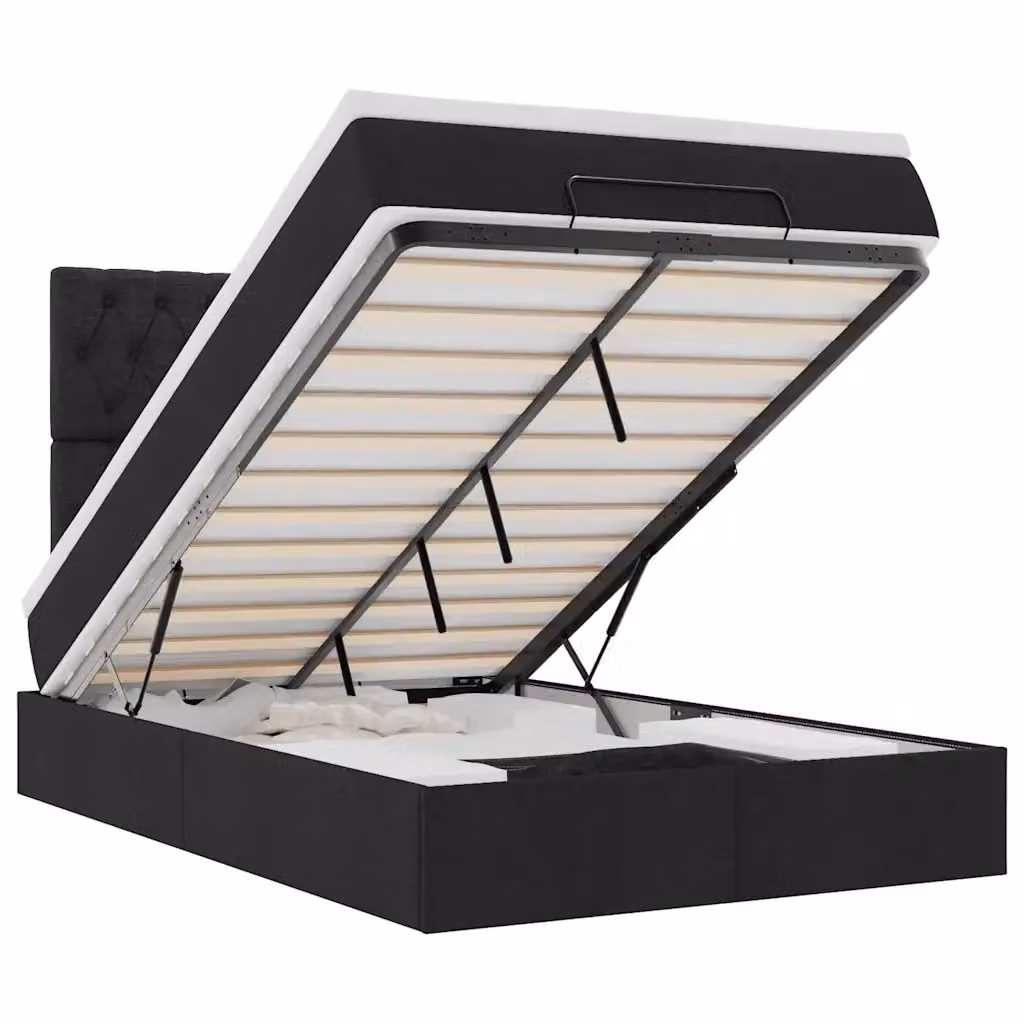 Letto con contenitore a sollevamento e materasso vidaXL in tessuto nero e bianco L: 120 cm, P: 200 cm, H: 193 cm – 2