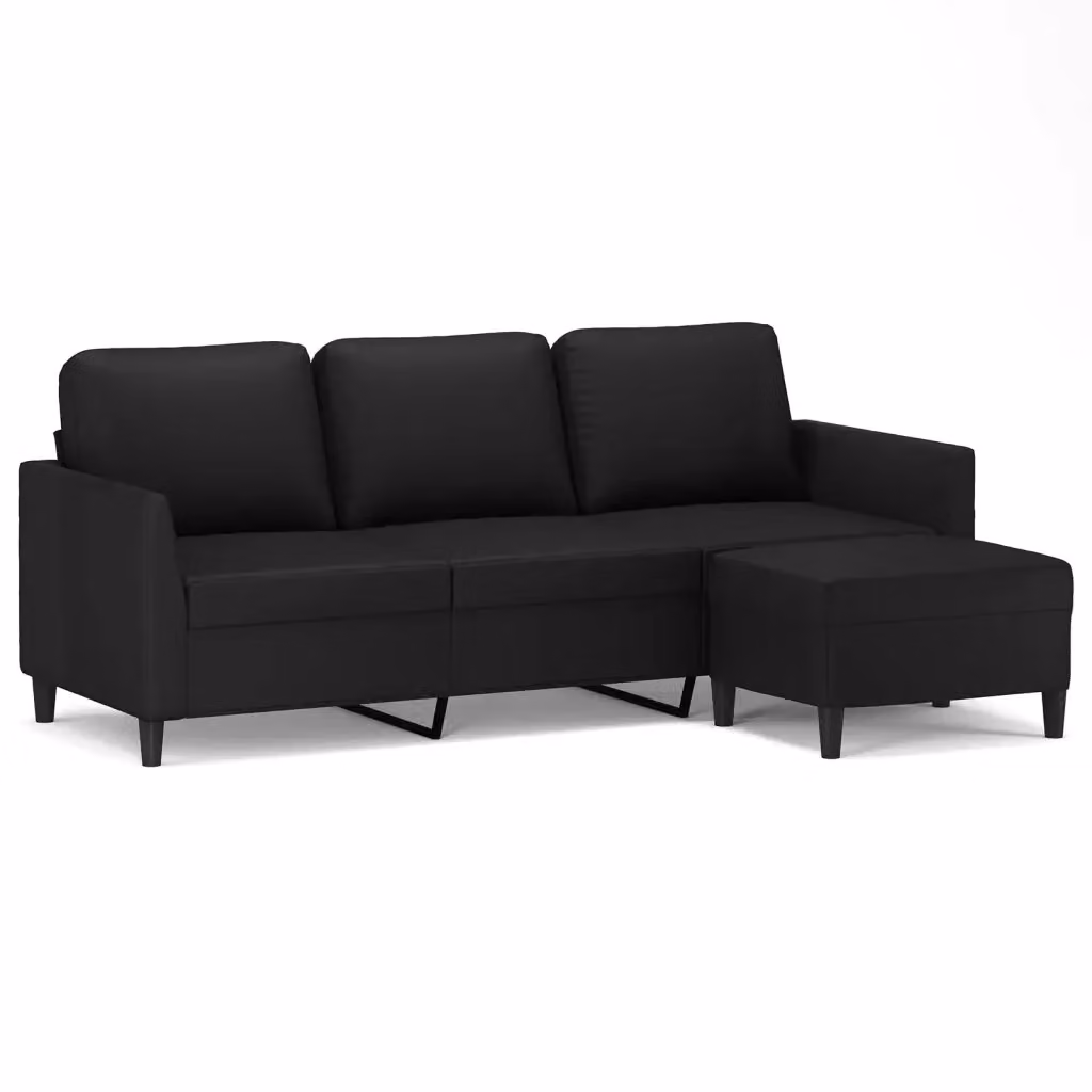 Divano a 3 posti moderno vidaXL con poggiapiedi coordinato in similpelle nero L: 200 cm, P: 80 cm, H: 77 cm – 2