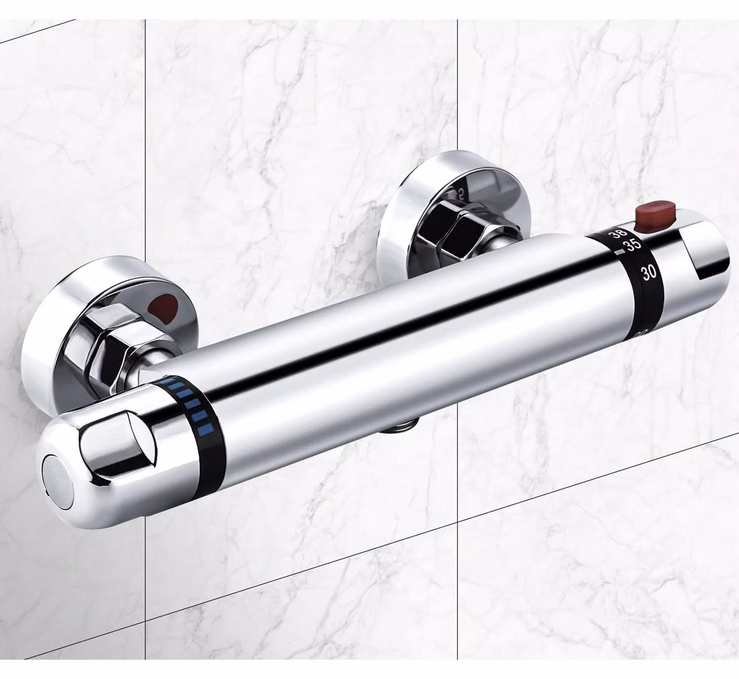 Miscelatore doccia termostatico - Montaggio a parete - Sicurezza 38 °C - Cromo